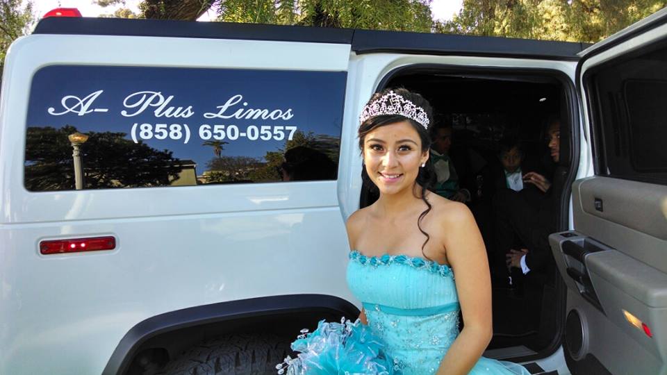 Young woman on her 15 birthday with A Plus Limos Hummer