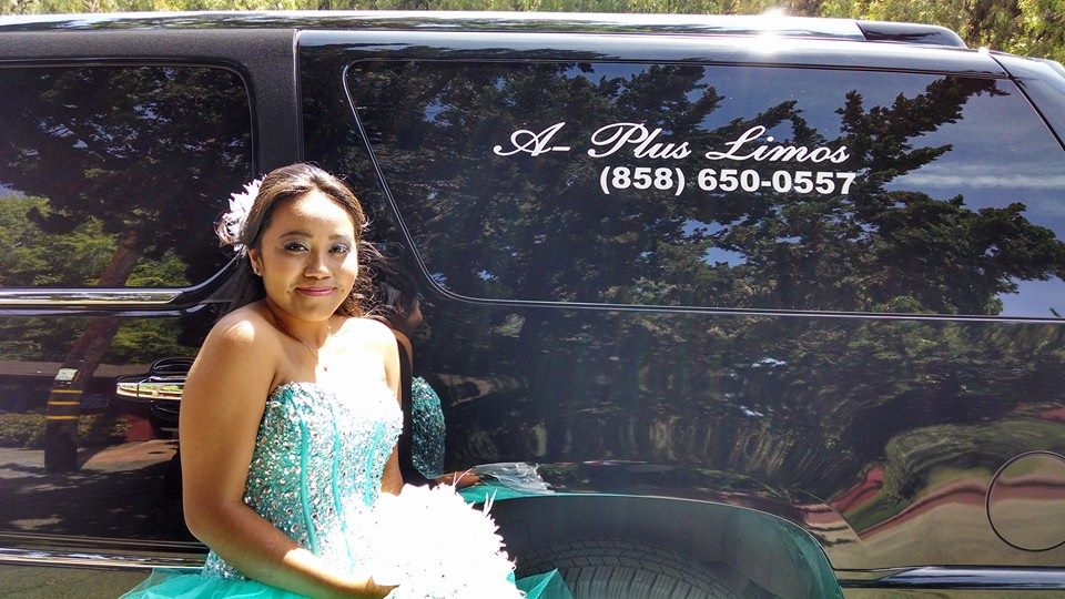Young Woman at Her Quince with A Plus Limos Escalade