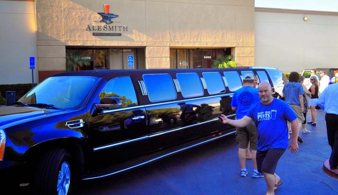limo in front of Alesmith brewing with beer enthusiasts