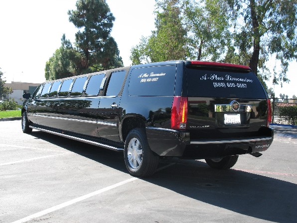 blacke 18 Passenger Escalade Limo left rear side