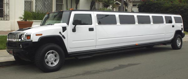 white hummer limo left front view in La Jolla San Diego