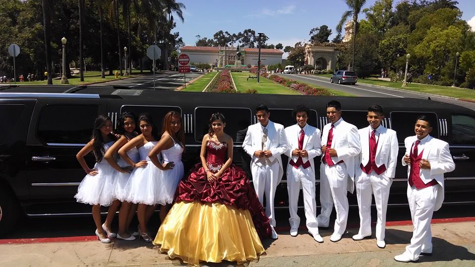 Young woman on her 15th birthday with attendants