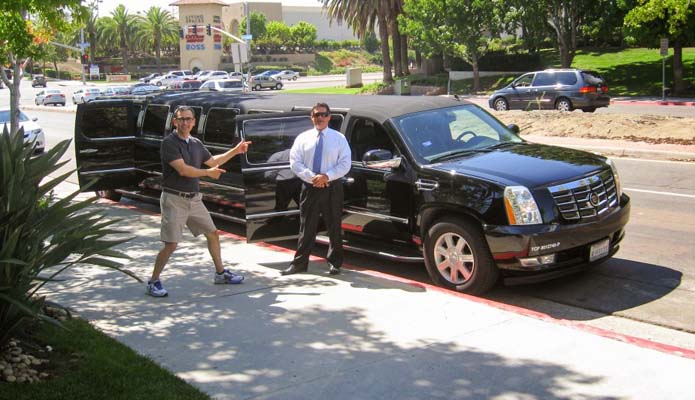 two men and limo preparing for a brewery tour